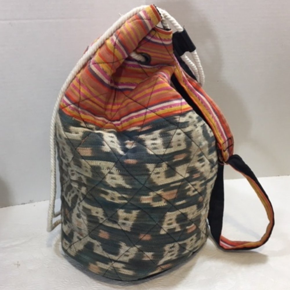 Boho Quilted Multi-Colored Drawstring Backpack Sh… - image 1